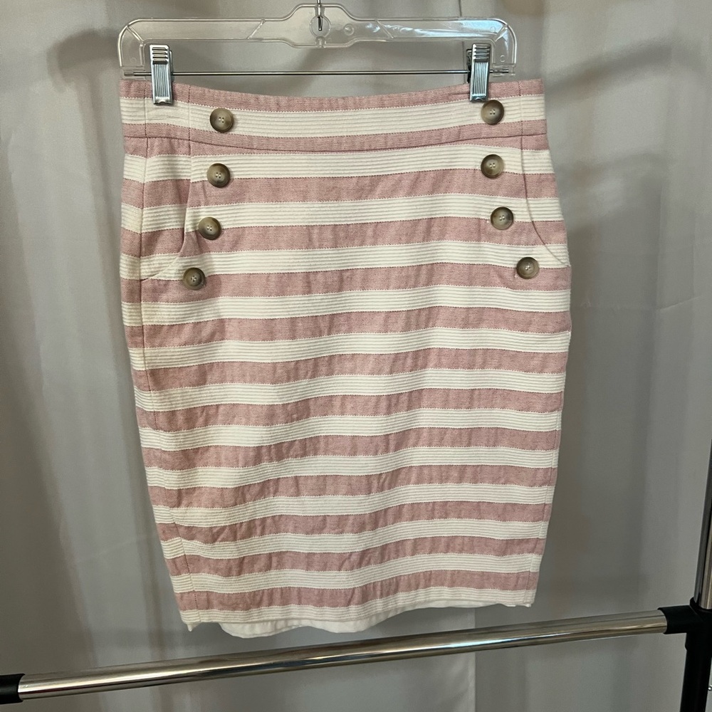 LOFT Pink and White Striped Pencil Skirt